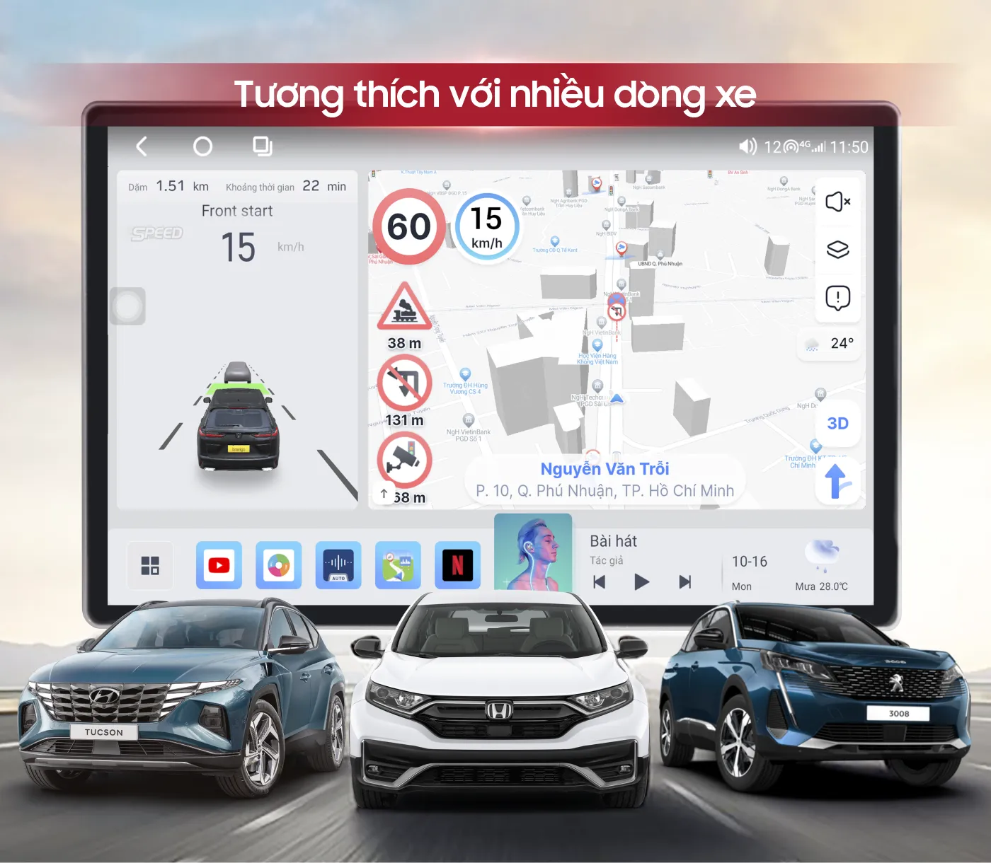 Màn hình Android ô tô tương thích với nhiều dòng xe