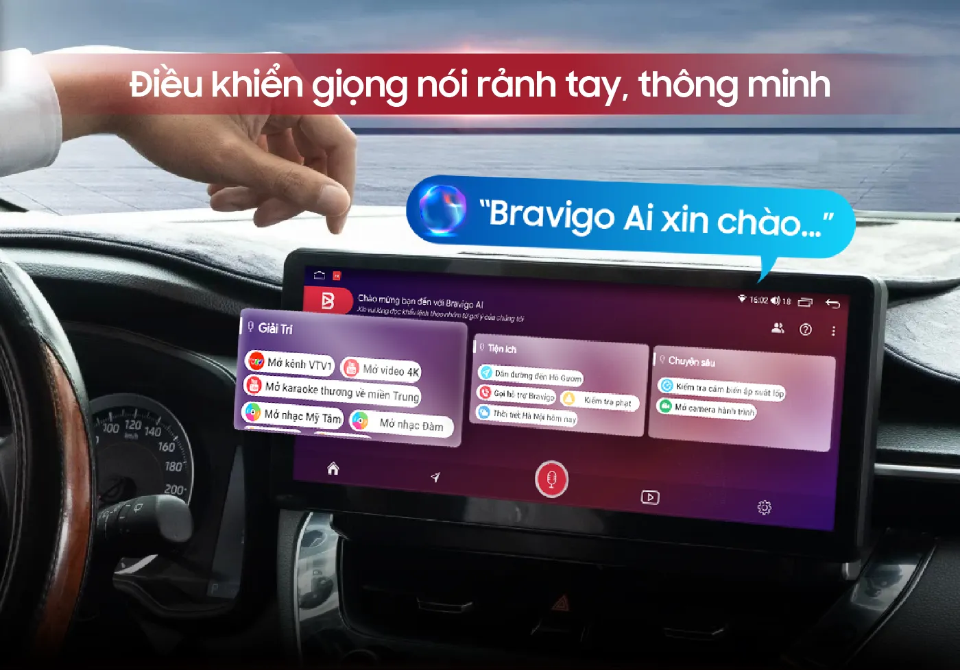Màn hình Android ô tô Bravigo Pro Tech Santa Fe điều khiển giọng nói