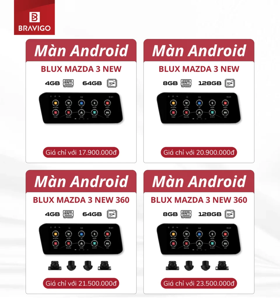 Bảng giá màn hình Android Blux Mazda 3