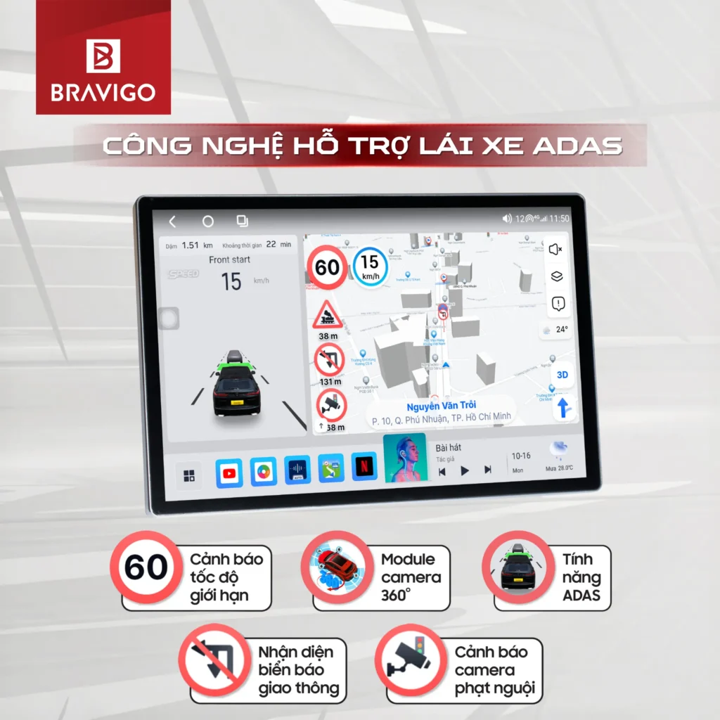 Bravigo Blux Max 15 Công nghệ hỗ trợ lái xe ADAS trên màn hình Android Bravigo Blux Max