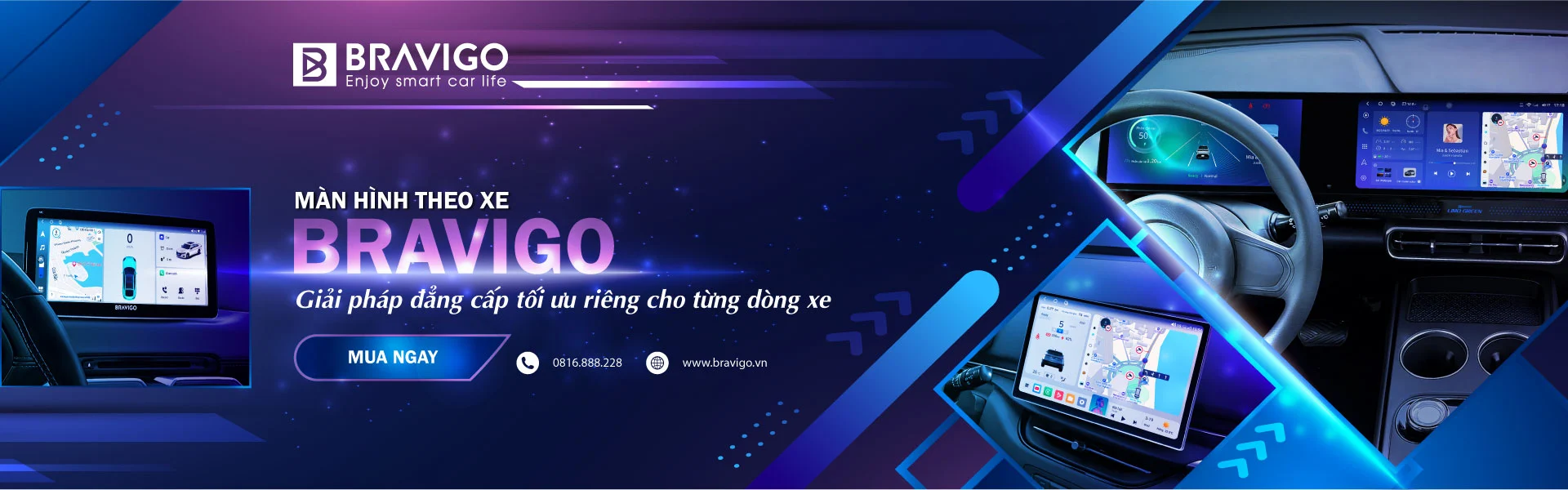 màn hình android Bravigo theo xe