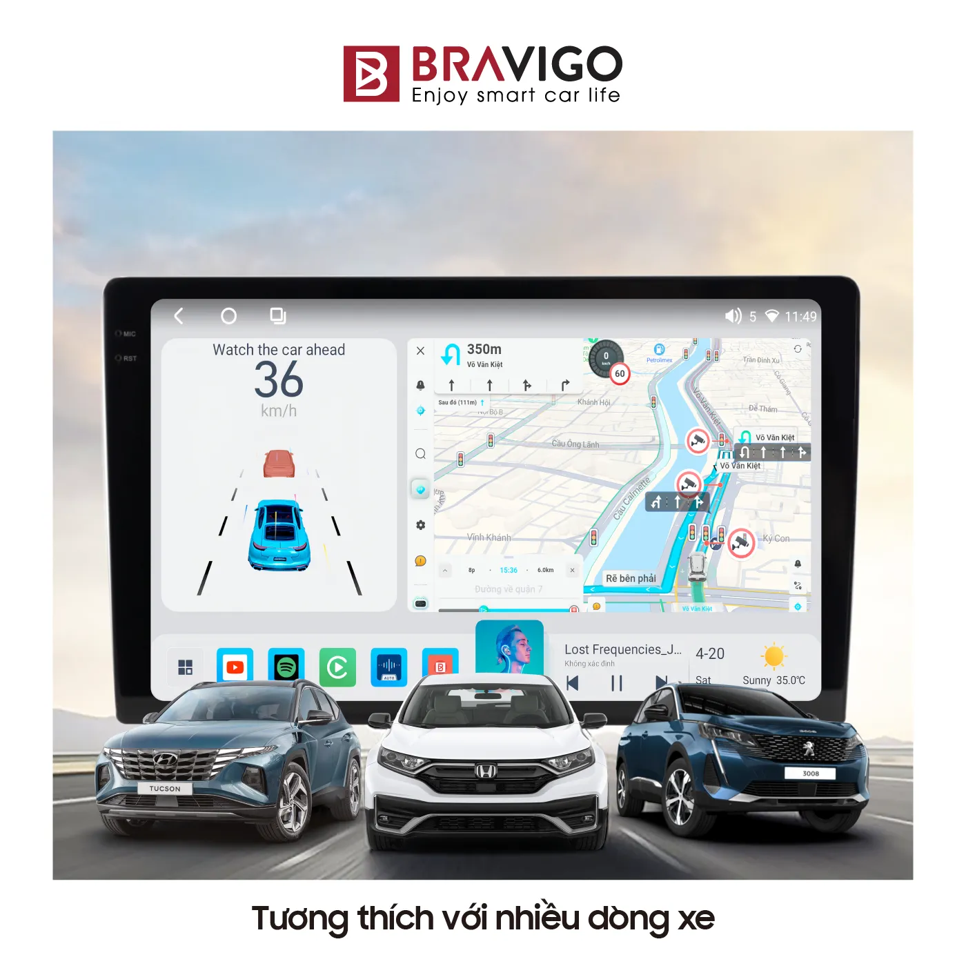 Bravigo BX8 3 màn hình android ô tô Bravigo