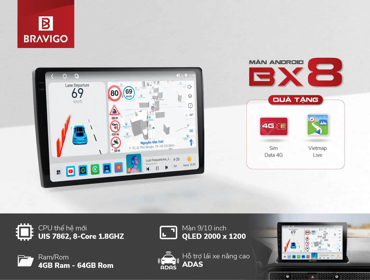Tổng quan màn hình Android Bravigo Blux BX8