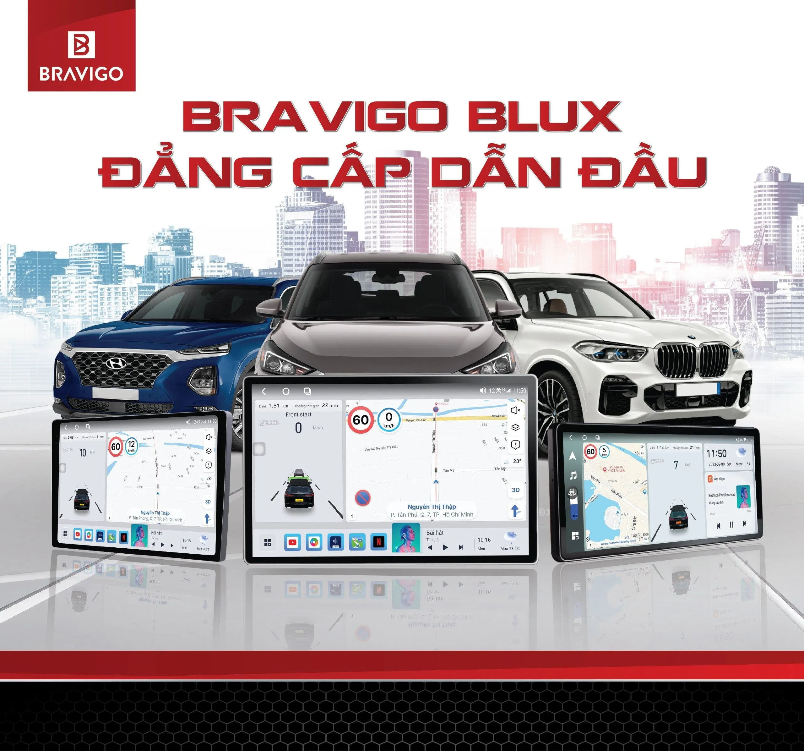 Màn Android ô tô Bravigo tương thích với nhièu dòng xe
