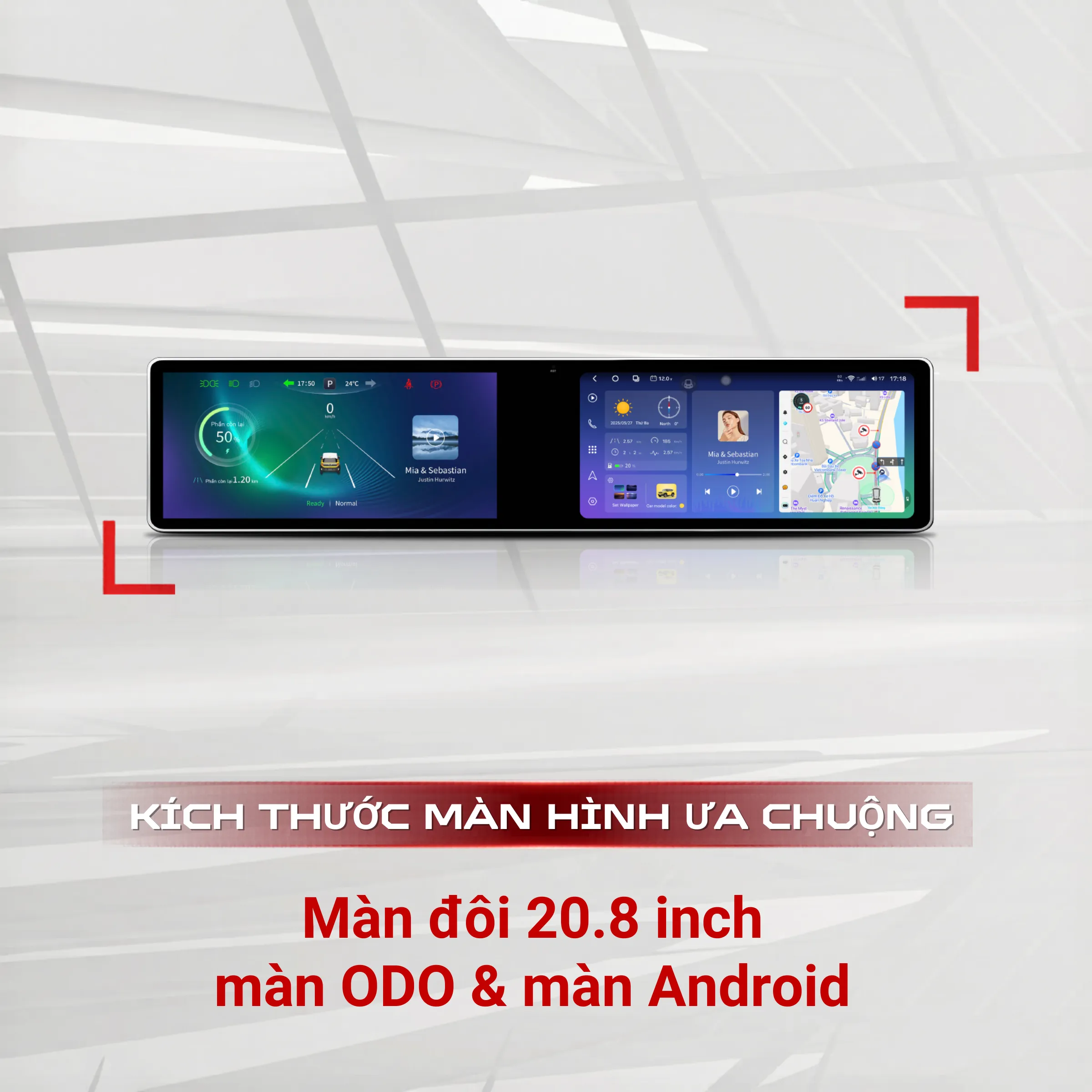 Kích thước màn hình Android ô tô Duo Max VF3