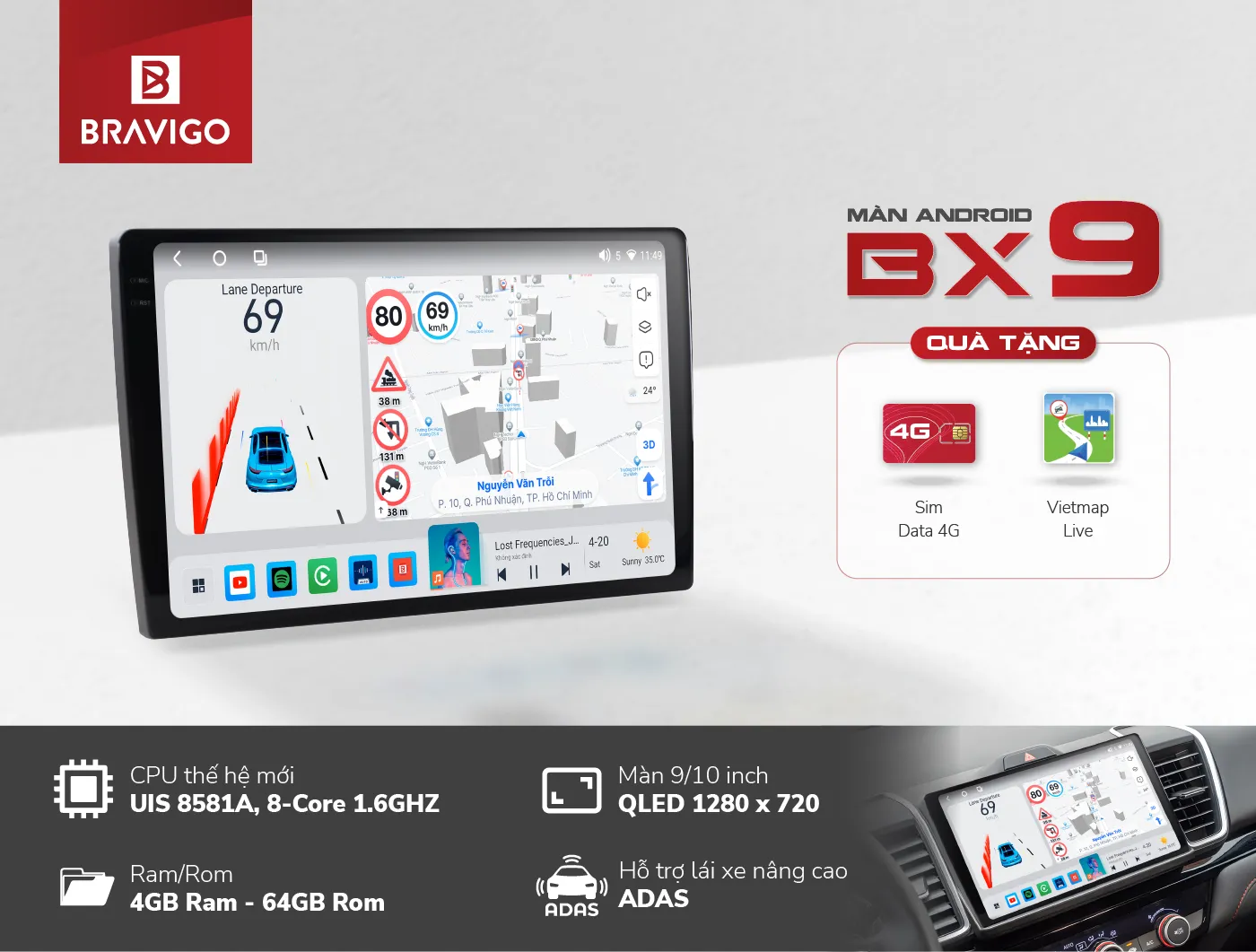màn hình android ô tô bx9