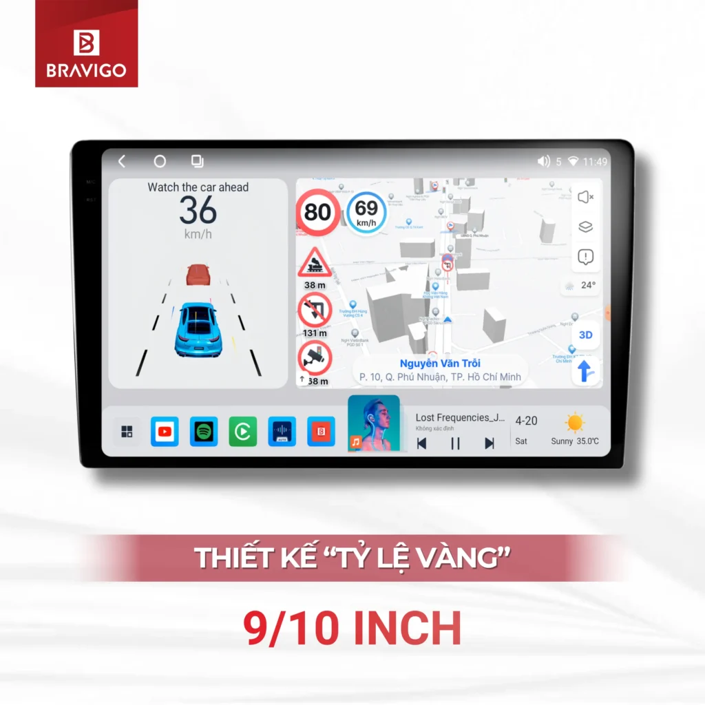 Thiết kế tỷ lệ vàng trên màn hình Android ô tô Bravigo