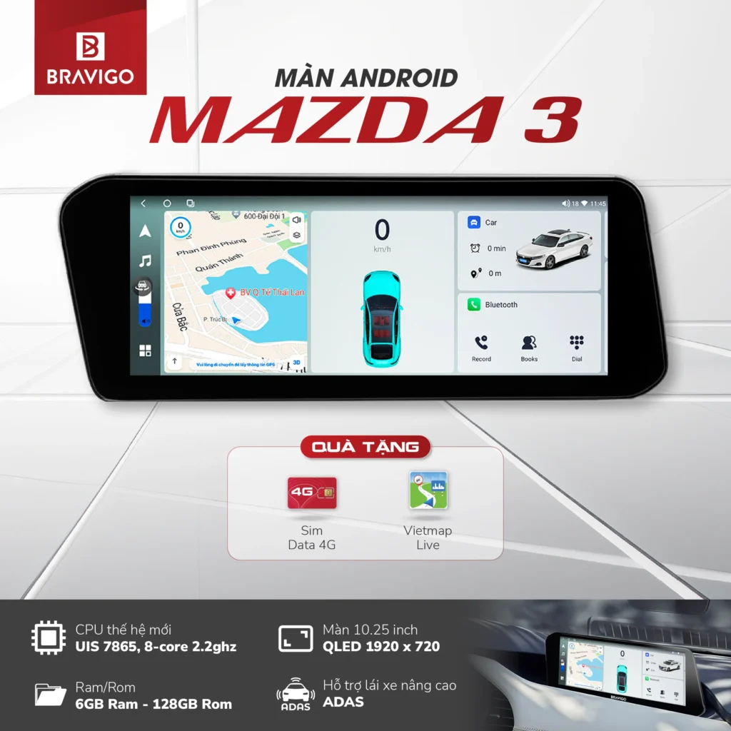 Tổng quan màn Android Bravigo Blux Mazda 3 New