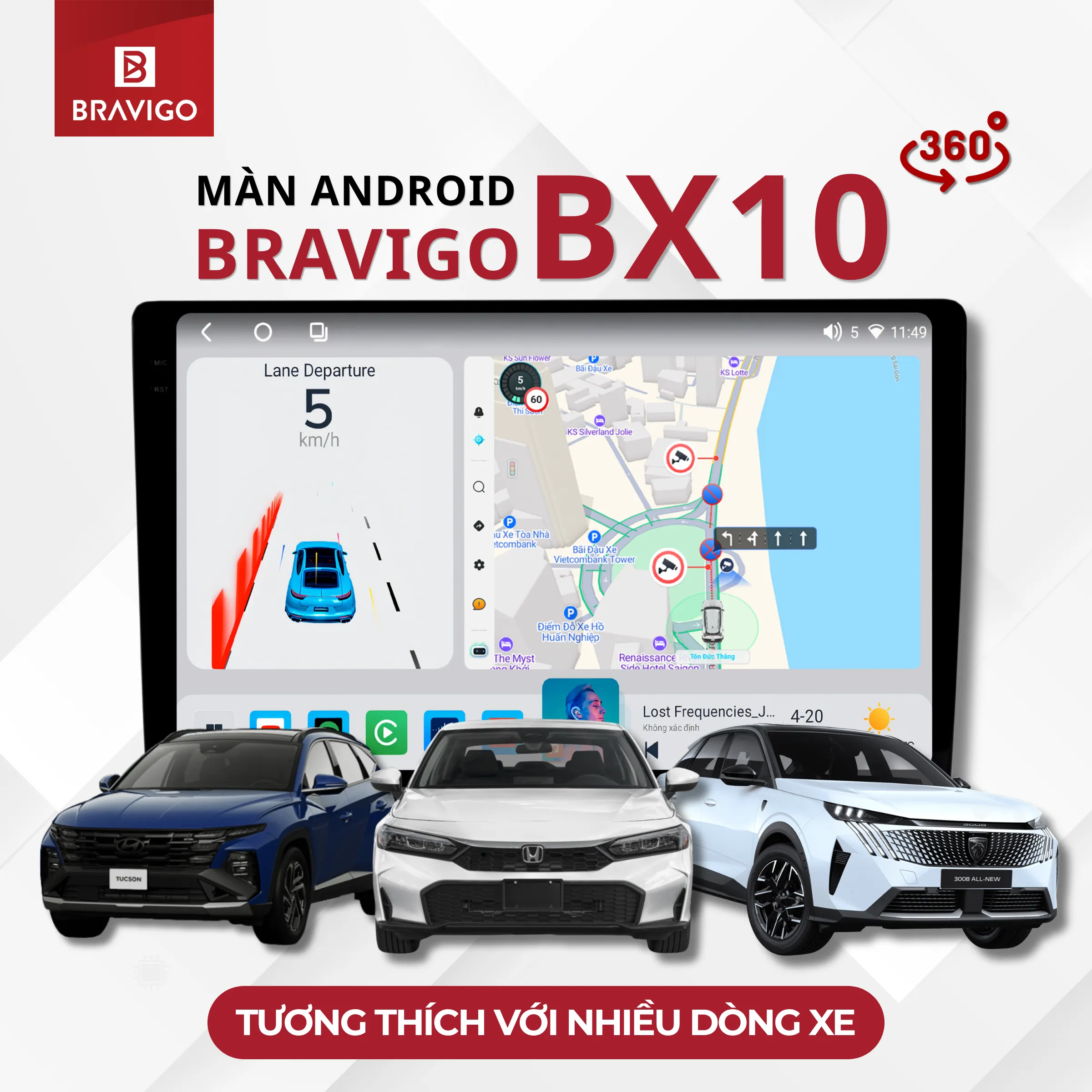 Bravigo BX10 4 Màn hình Android Bravigo BX10 tương thích với nhiều dòng xe