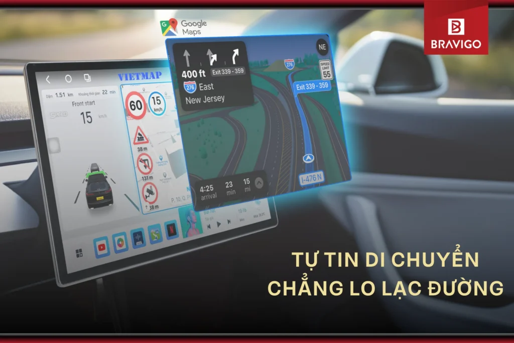 Màn hình Android ô tô tích hợp bản đồ dẫn đường thông minh